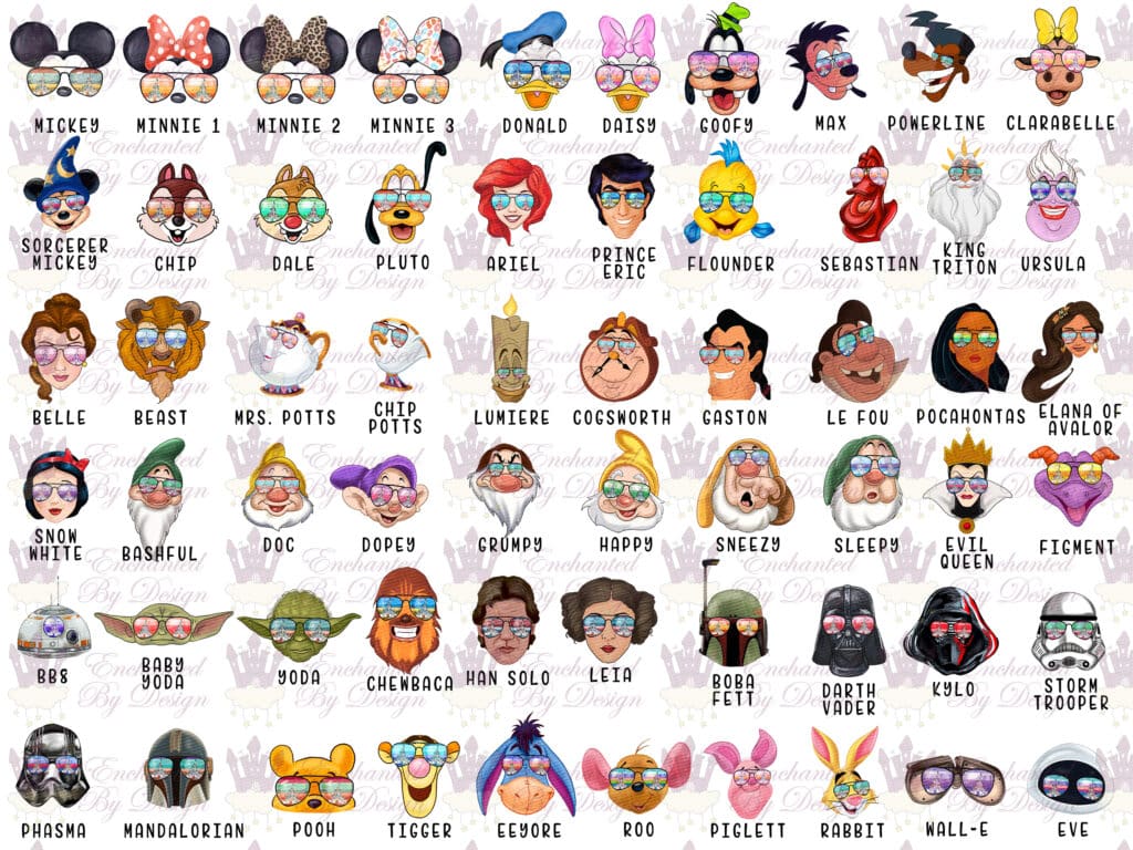 Matching Disney Sunglass Characters Heat Press Transfers