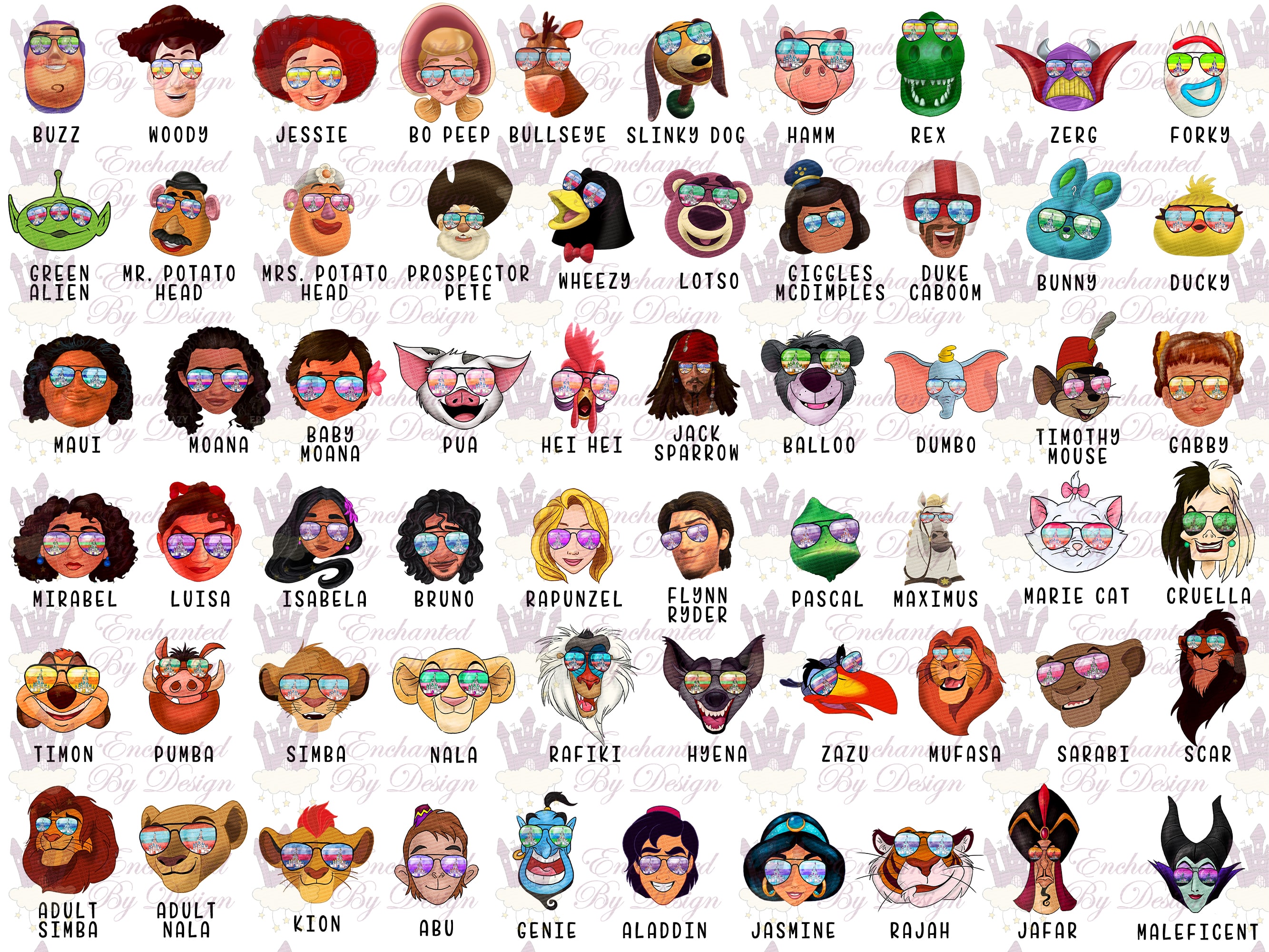 Matching Disney Sunglass Characters Heat Press Transfers